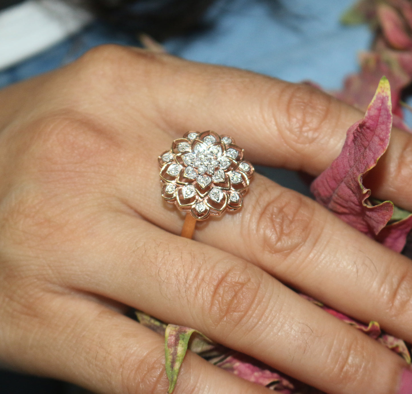 Gold Floral Delight Diamond Ring 14K