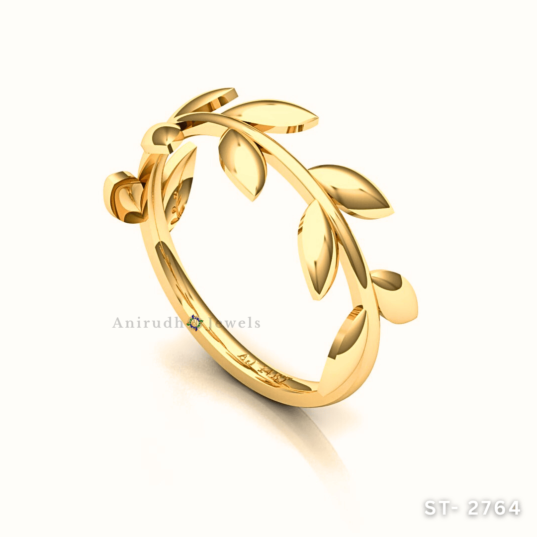 Golden Laurel Leaf Ring by Anirudh Jewels