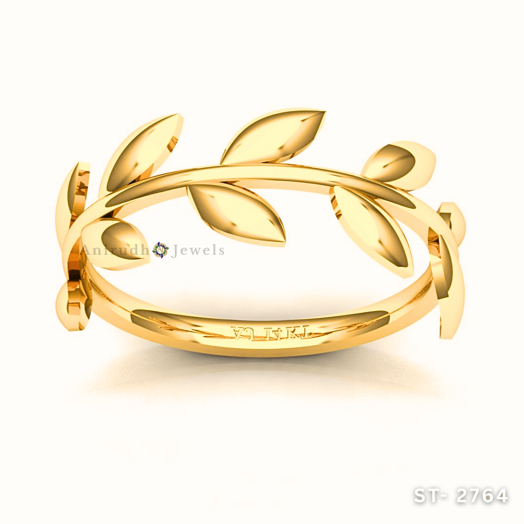 Golden Laurel Leaf Ring by Anirudh Jewels