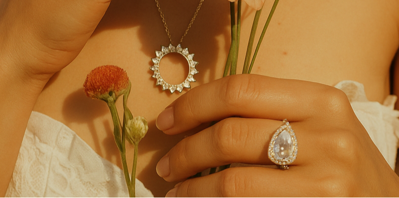 Elegant 10kt white gold CVD diamond pendant and ring by Anirudh Jewels – a budget-friendly yet timeless choice .