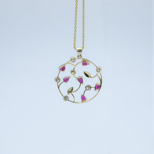 Ruby and Diamond Floral Necklace in 14K Gold | Elegant Handmade Gemstone Necklace