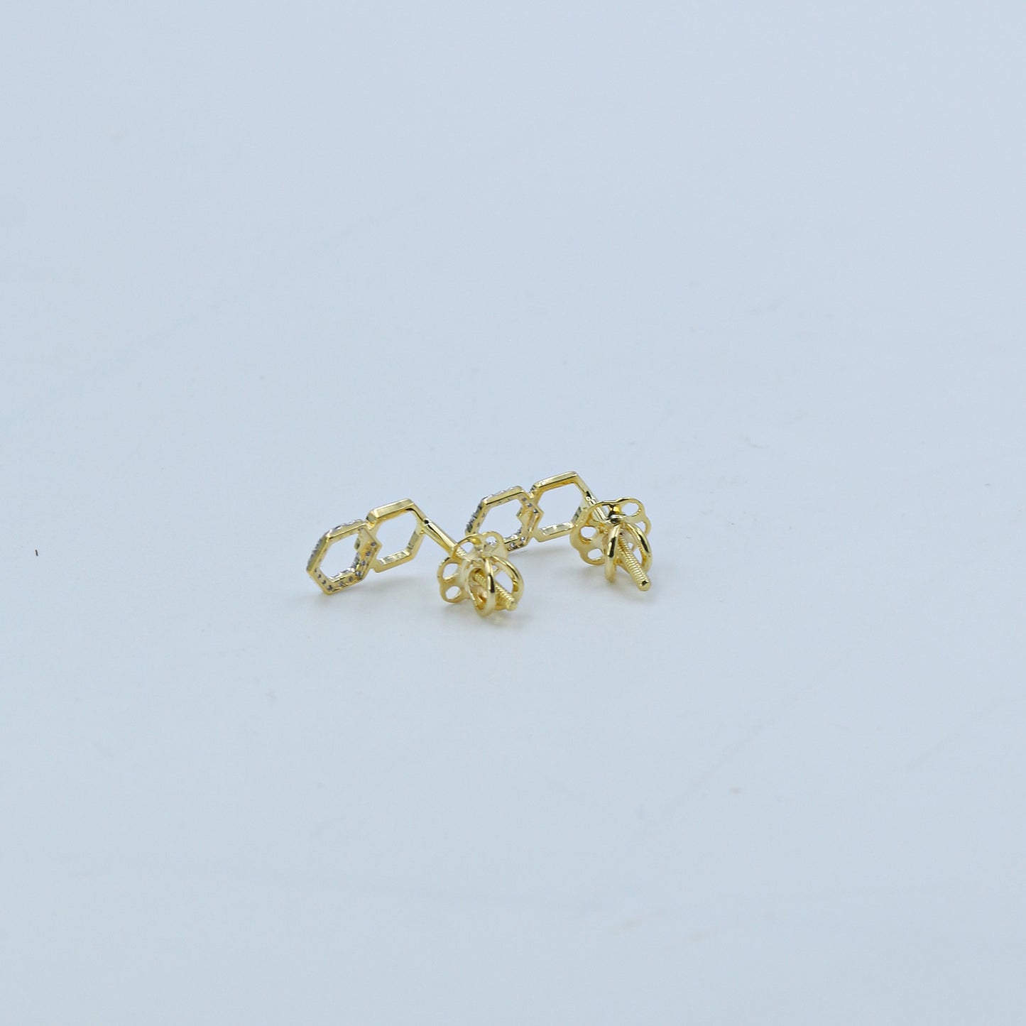 Yellow Gold Interlocking Hexagon Diamond Stud Earrings