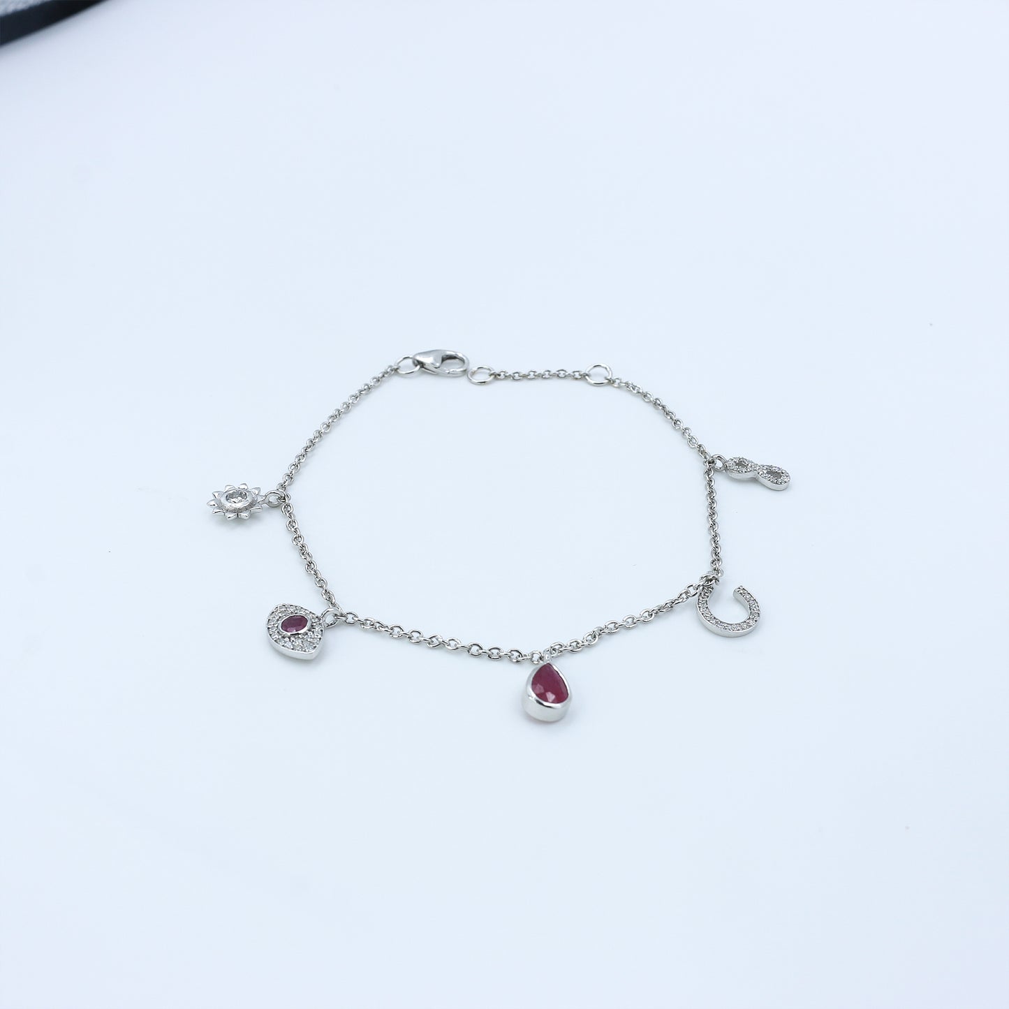 Delicate Ruby & Diamond Charm Gold Bracelet