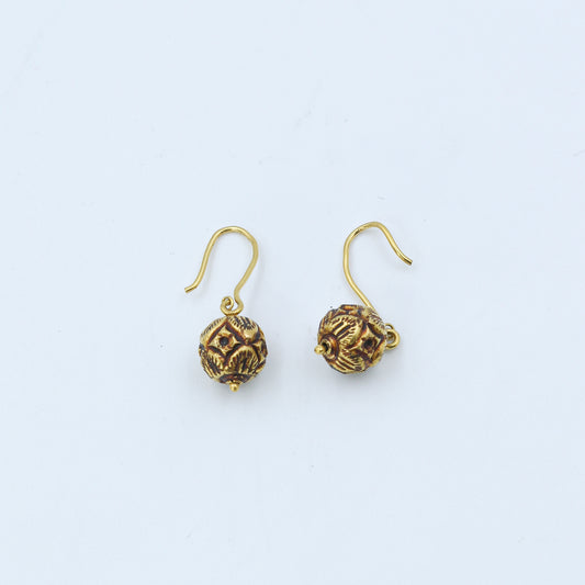 Antiqued Yellow Gold Spherical Drop Earrings - Anirudh Jewels