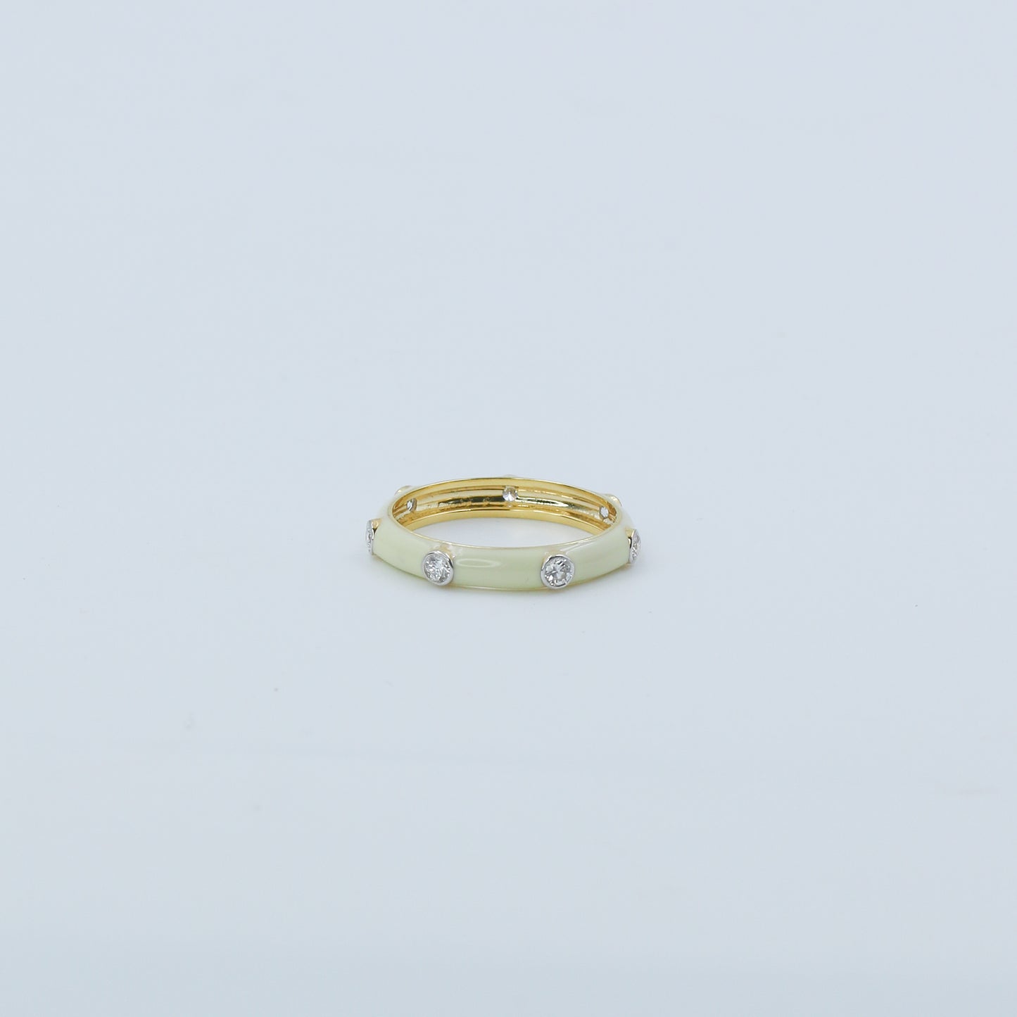 CVD Diamond Cream Enamel Gold Band Ring