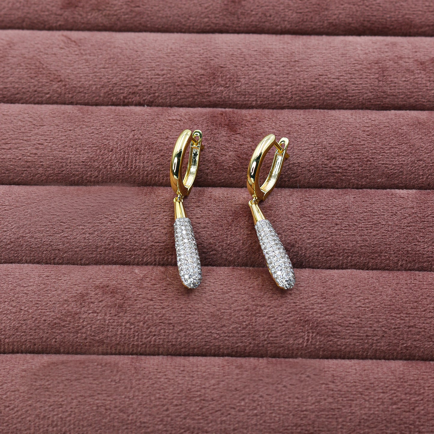 Yellow Gold Diamond Pave Tapered Drop Earrings