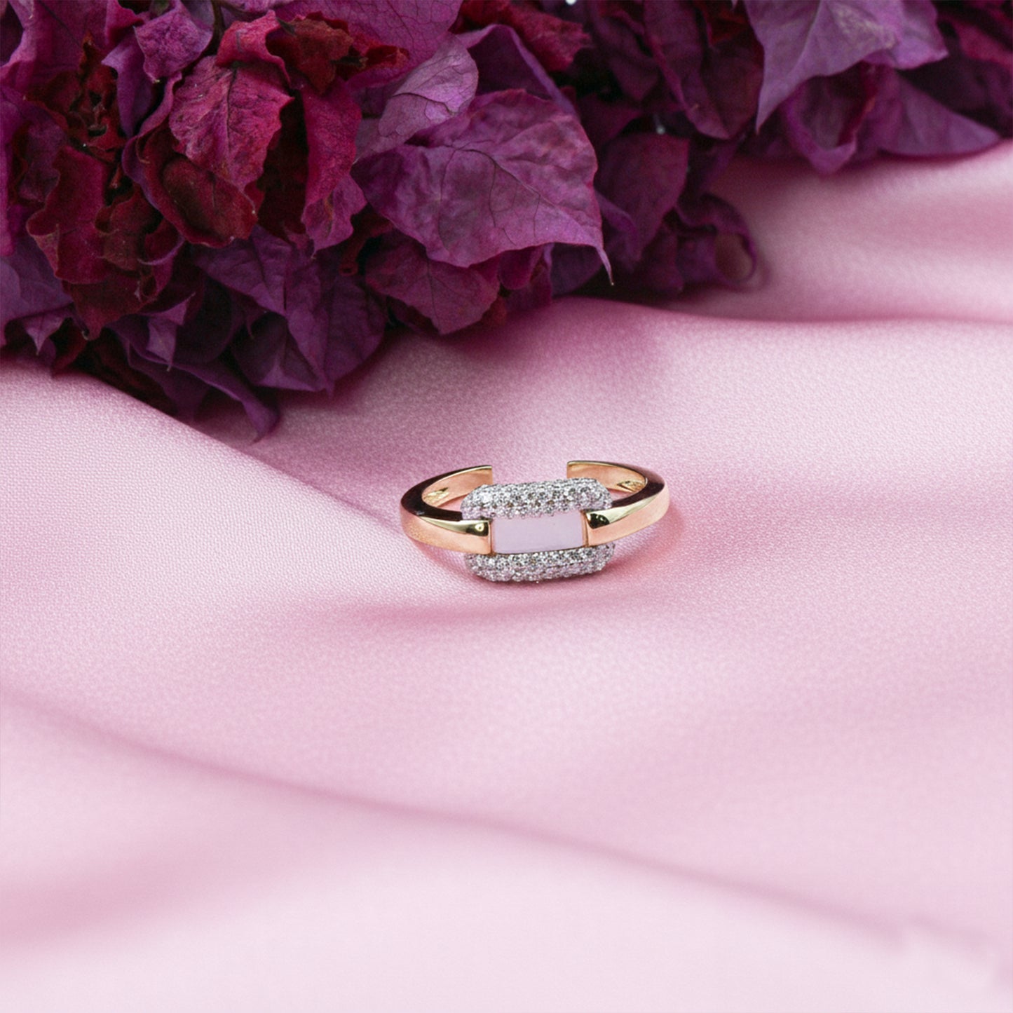 Two-Tone Pave Diamond Open Bypass Ring