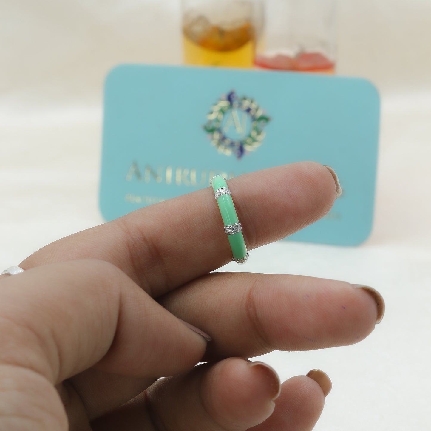 Yellow Gold & Green Enamel Lab-Grown Diamond Eternity Band