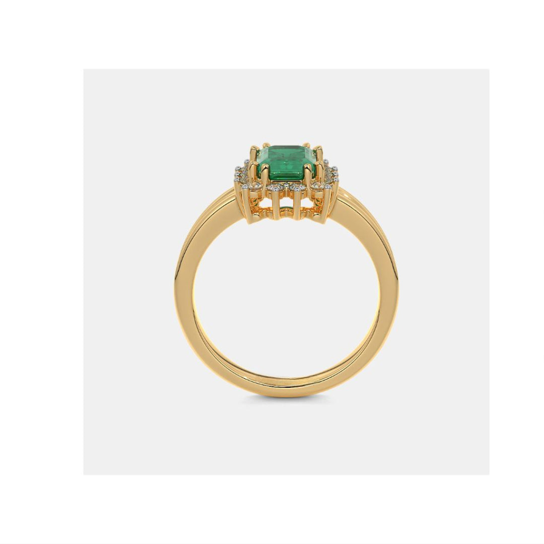 Gold Emerald-Cut Green Diamond Halo Stone Ring