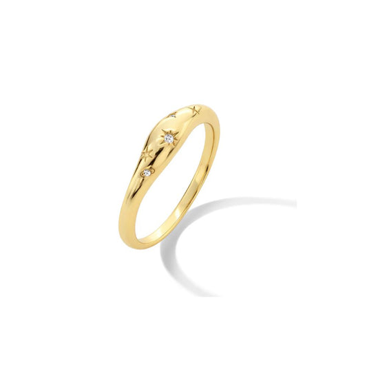 Yellow Gold Etched Leaf Motif Diamond Ring