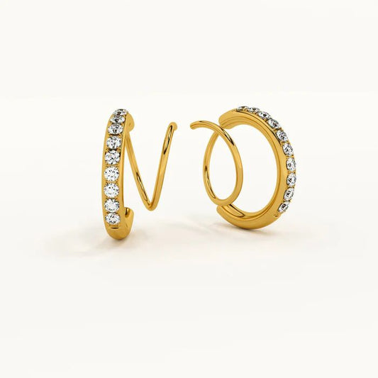 Yellow Gold Beaded Diamond Pave Huggie Hoop Earrings