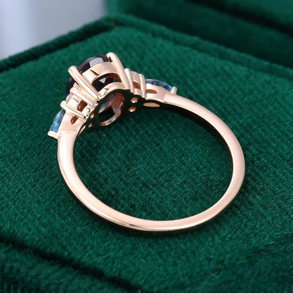 Gold Alexandrite, Blue Topaz, and Diamond Cluster Ring