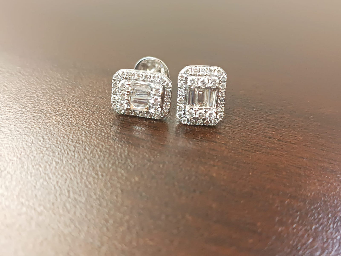 Octagon White Gold Diamond Halo Stud Earring
