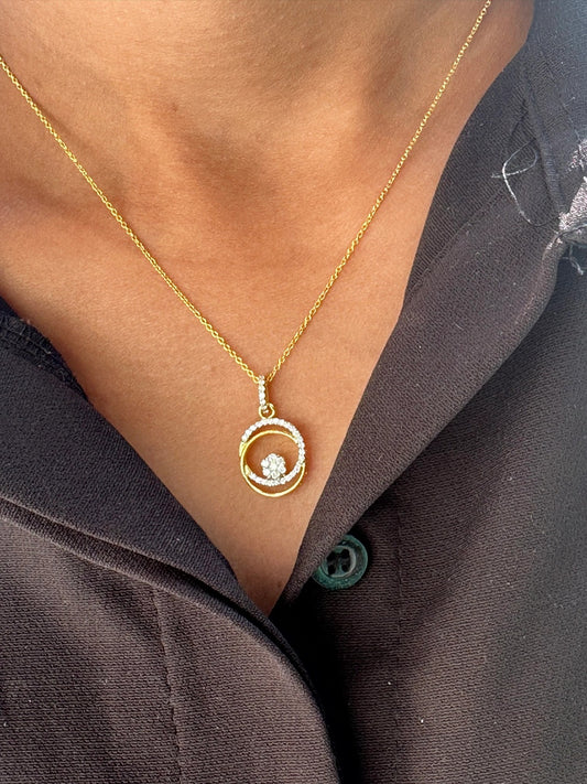 Natural Diamond Gold Open Circle Pendant Necklace