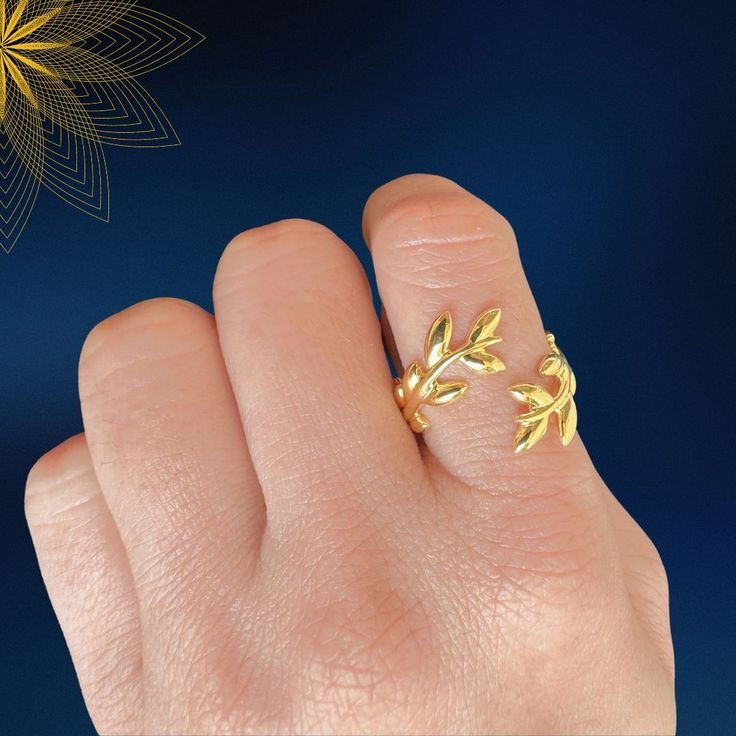Elegant Golden Olive Leaf Open Cuff Ring