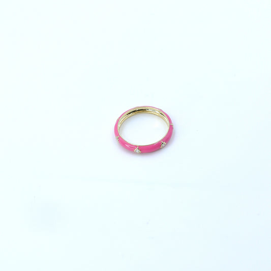Pink Enamel Diamond Band Ring