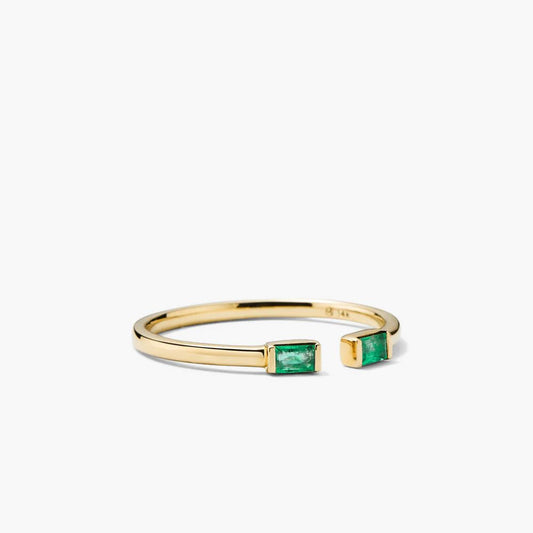 Emerald Duo Open Cuff Gold Ring – 0.25 Ct Natural Emerald Bypass Ring - Anirudh Jewels