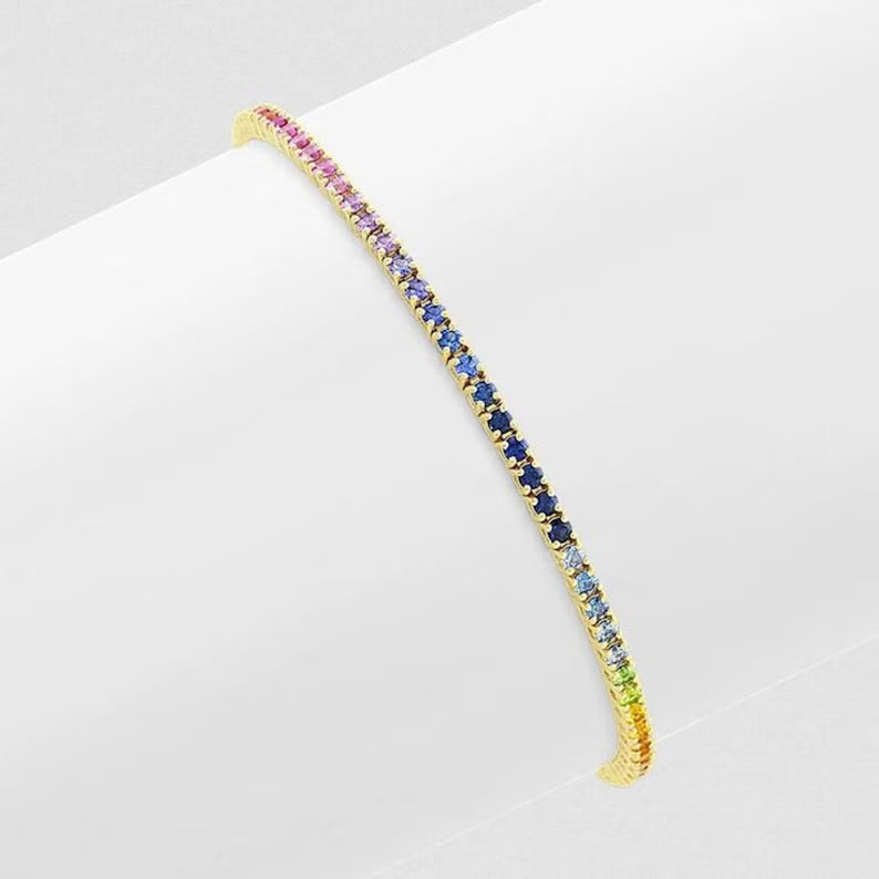 Vibrant Multi-Sapphire Rainbow Tennis Bracelet