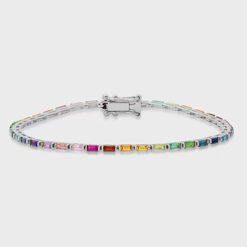 Baguette Multi-Gemstone Rainbow Bracelet - Anirudh Jewels
