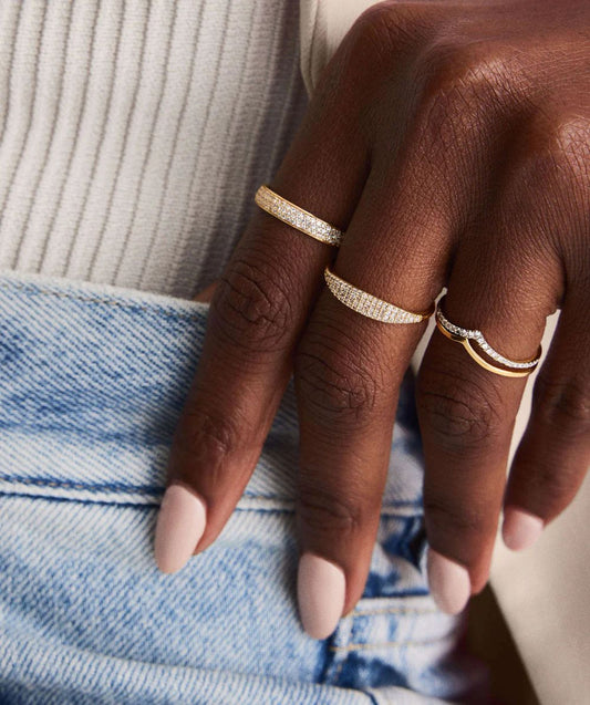 Diamond V-Contour Wishbone Ring Set - Anirudh Jewels