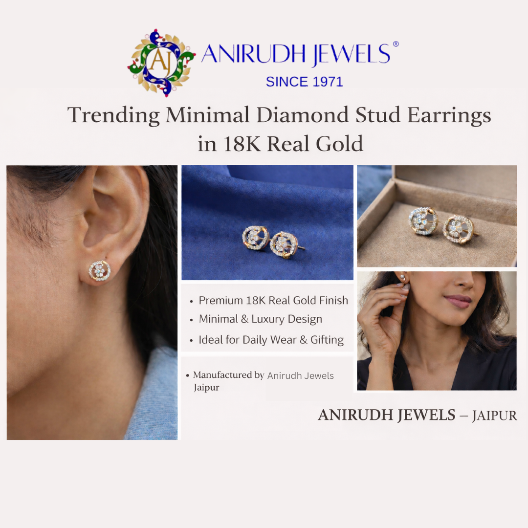 Trending Minimal Diamond Stud Earrings in 18K Real Gold - Anirudh Jewels