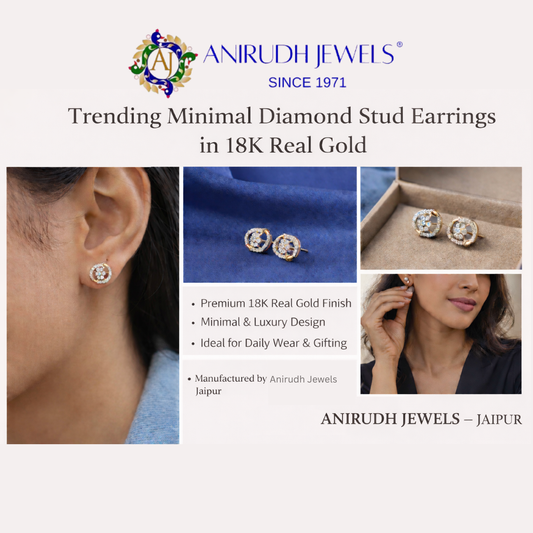 Trending Minimal Diamond Stud Earrings in 18K Real Gold - Anirudh Jewels