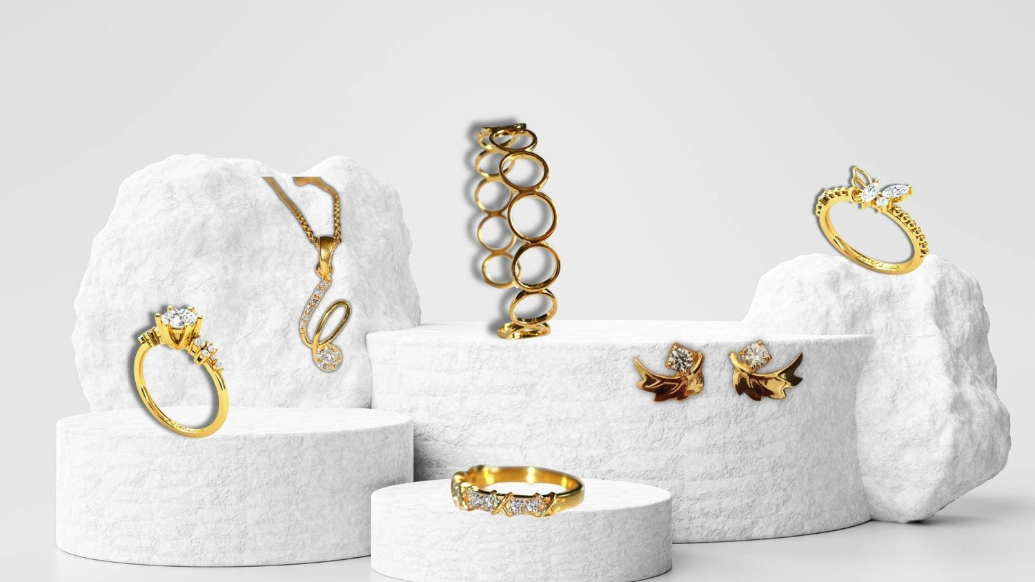 Showcase of handcrafted gold and diamond jewelry collection by Anirudh Jewels, featuring luxury rings, earrings, and necklaces with premium craftsmanship.