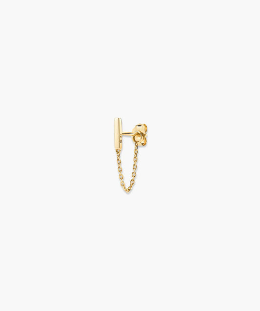 Yellow Gold T-Bar and Chain Threader Earring