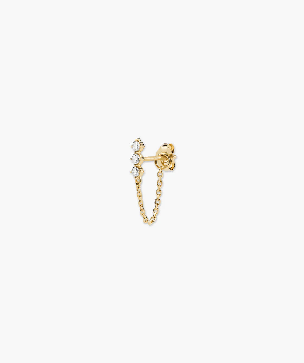 Yellow Gold and Diamond Dangle Earring with Chain