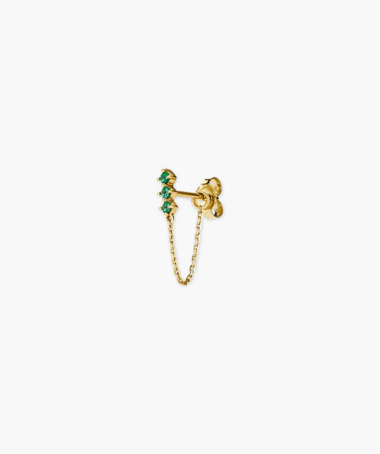 Yellow Gold Emerald Dangle Earring with Chain Detail