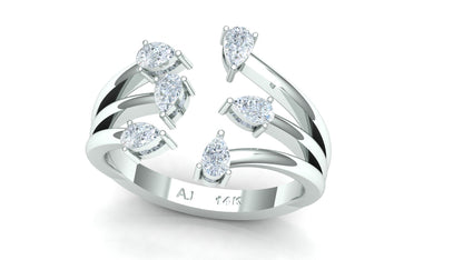 Yellow Gold Open Bypass Ring with Diamond Clusters