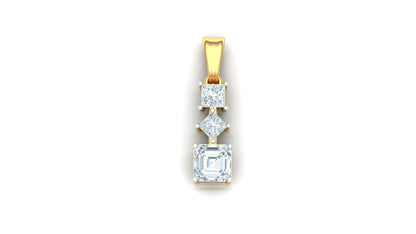 Gold pendant with three diamond stones on a white background