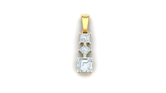 Gold pendant with three diamond stones on a white background