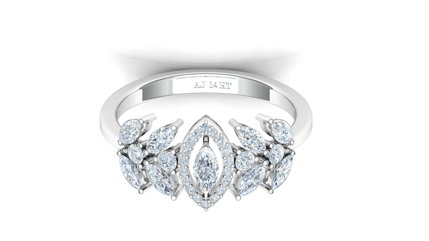 Two-Tone Multi-Layered Diamond Cluster Ring