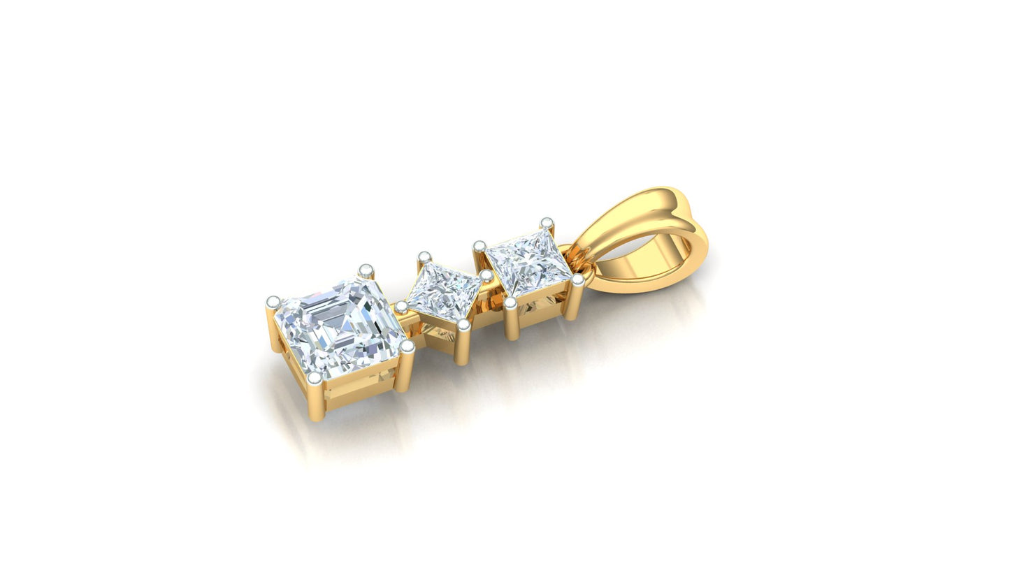 Yellow Gold Three-Stone Asscher Cut Diamond Pendant