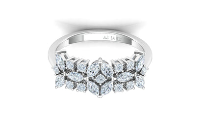 Two-Tone Starburst Diamond Cluster Ring