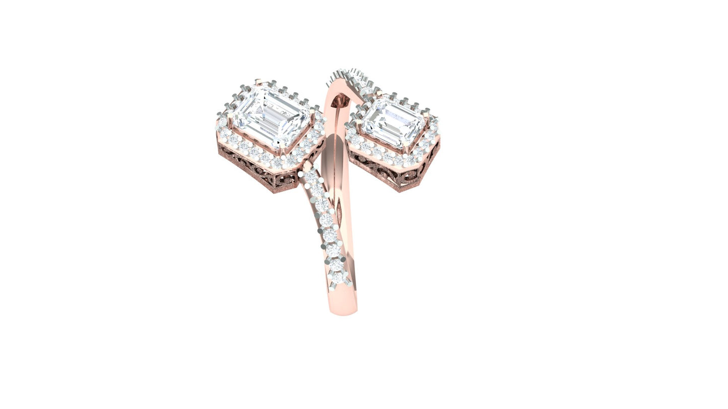 Hexagon Double-Head Halo CVD Diamond Ring