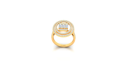 Yellow Gold Circular Halo Multi-Row Diamond Ring