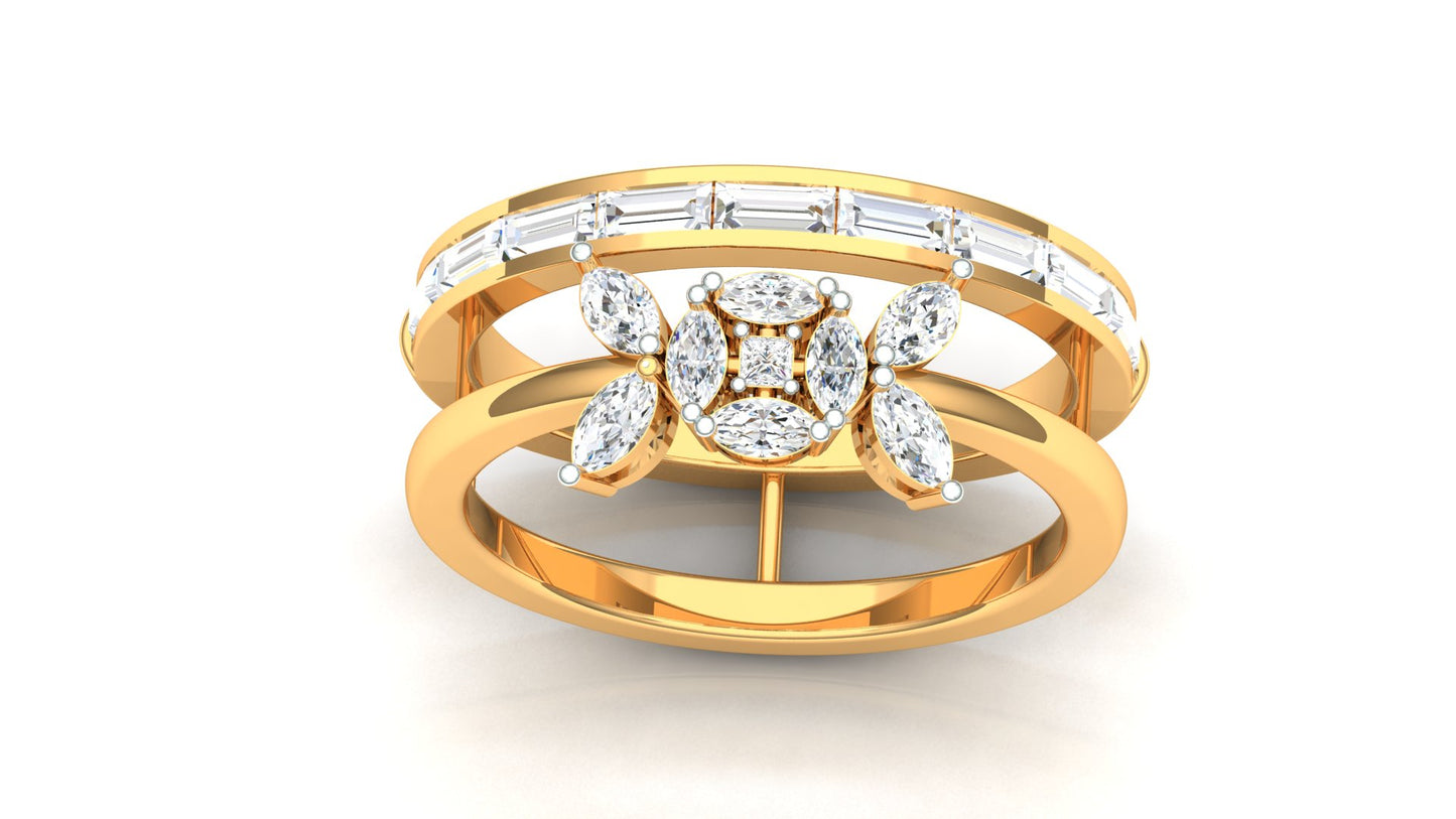 Two-Tone Yellow Gold Multi-Row Bridal Set Diamond Ring