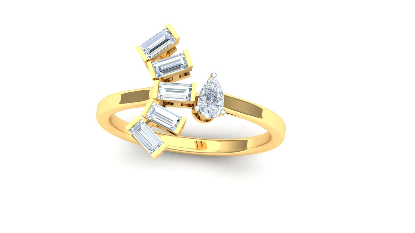 Yellow Gold Multi-Row Baguette-Style Diamond Ring