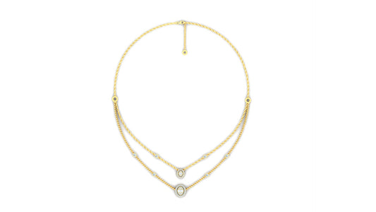 Yellow Gold Curved Bar Diamond Accent Chain