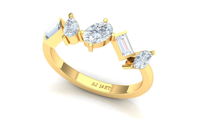 Yellow Gold Five Stone Baguette Diamond Band Ring