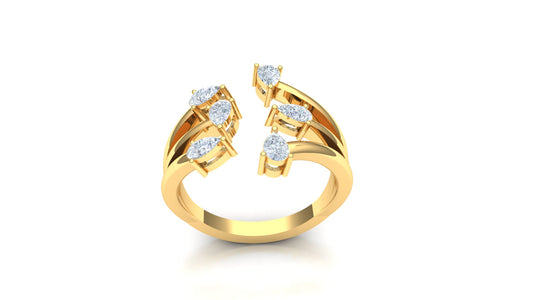 Yellow Gold Open Bypass Ring with Diamond Clusters