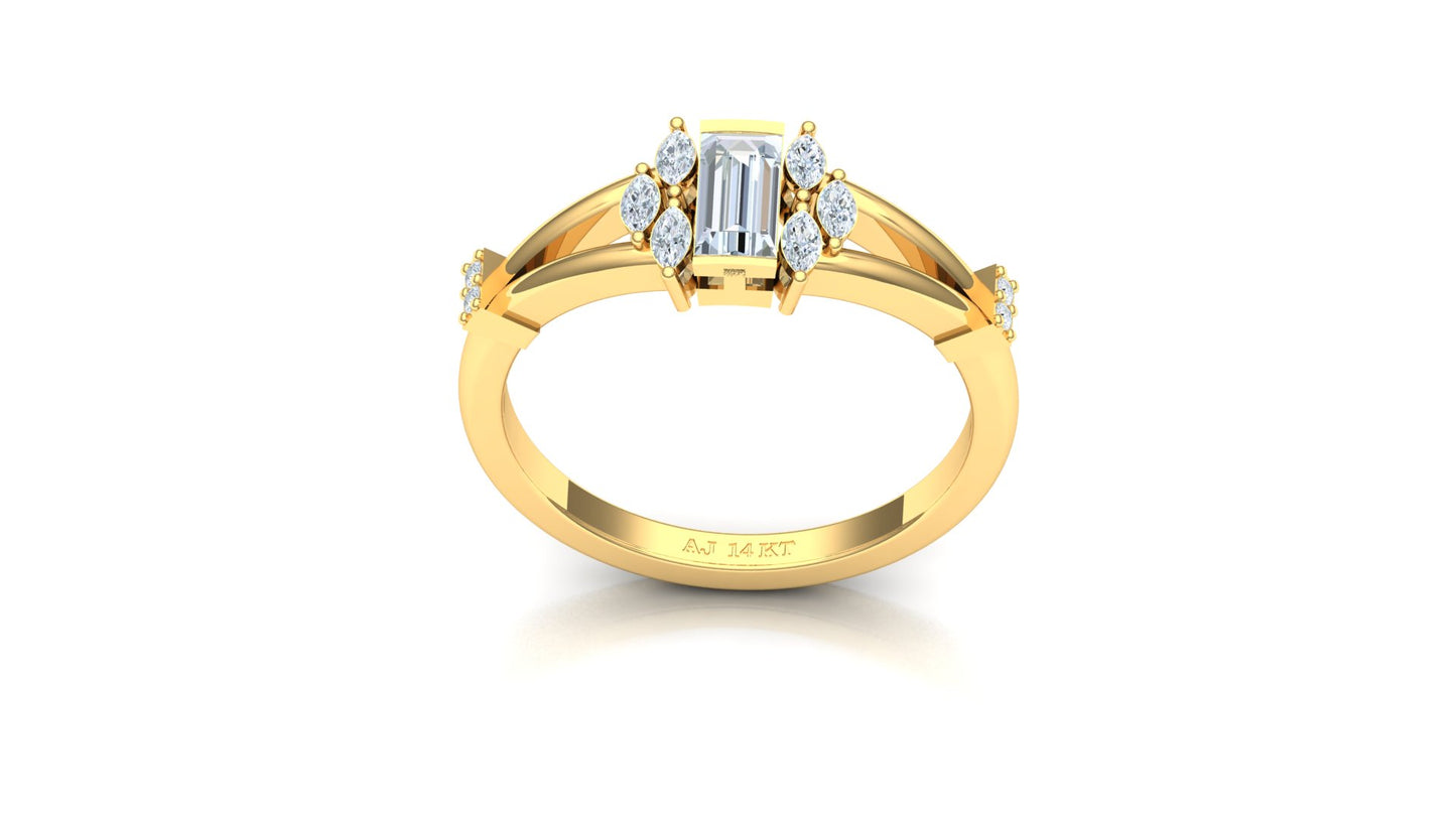 Two-Tone Bypass Band Emerald-Cut Diamond Ring