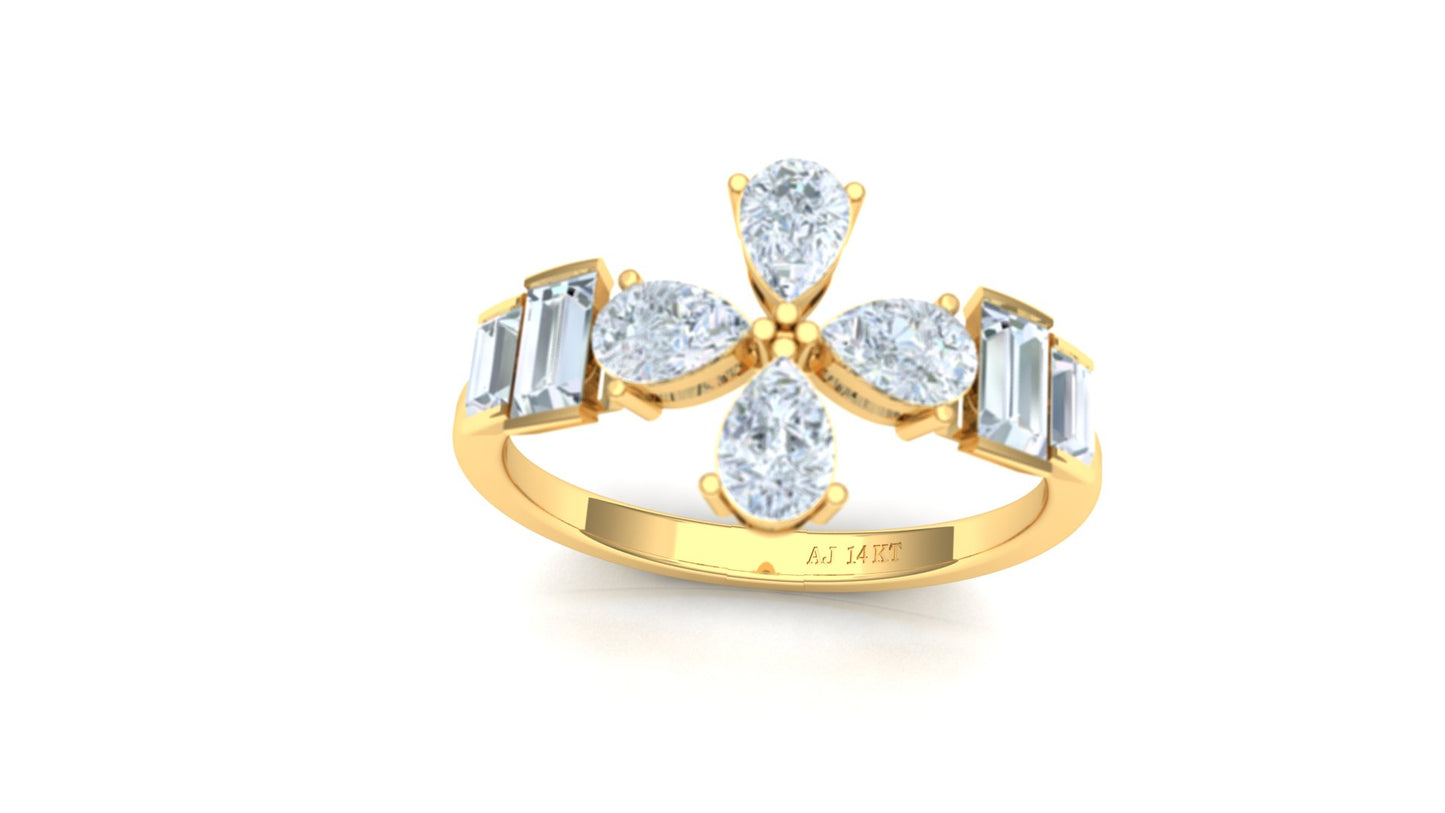 Two-Tone Baguette Diamond Butterfly Cluster Ring