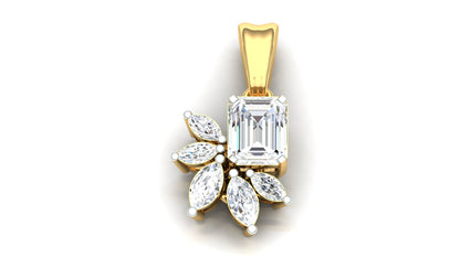 Gold pendant with a central diamond and smaller stones on a white background