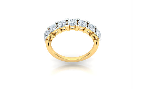 Yellow Gold Seven Stone Diamond Cluster Band Ring