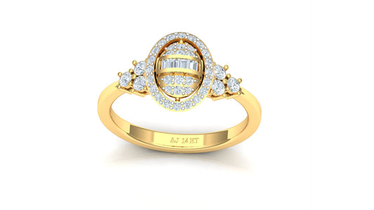 Two-Tone Oval Sunburst Pave Diamond Ring