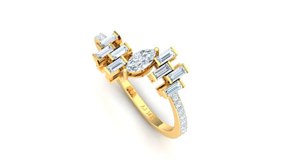 Yellow Gold Diagonal Kite Cluster Diamond Ring
