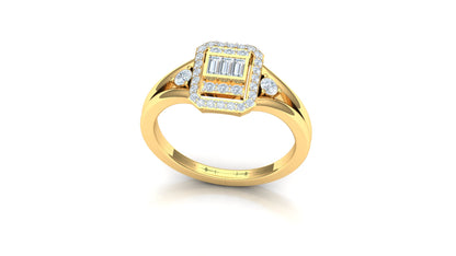 Yellow Gold Geometric Halo Diamond Statement Ring